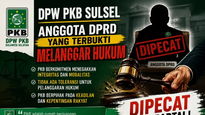 Soal Oknum Anggota DPRD, DPW PKB Sulsel Tegas, Terbukti Melanggar Hukum, Dipecat dari Partai Soal Oknum