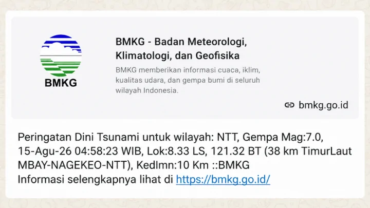 Gempa M 7,7 Guncang Mbay Nagekeo NTT, BMKG Keluarkan Peringatan Dini Tsunami, Termasuk Beberapa Kabupaten di Sulsel