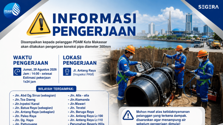 PDAM Makassar Kerjakan Koneksi Pipa 300 mm di Antang Raya, Sejumlah Wilayah Terdampak PDAM Makassar