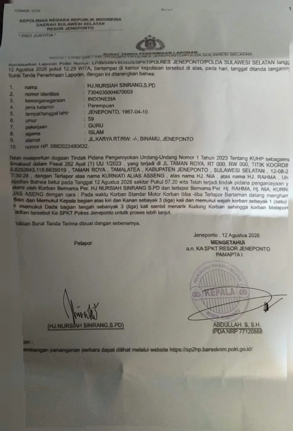 Diduga Dianiaya, Oknum Guru di Jeneponto Melapor ke Polisi, 3 Perempuan Terancam Pidana