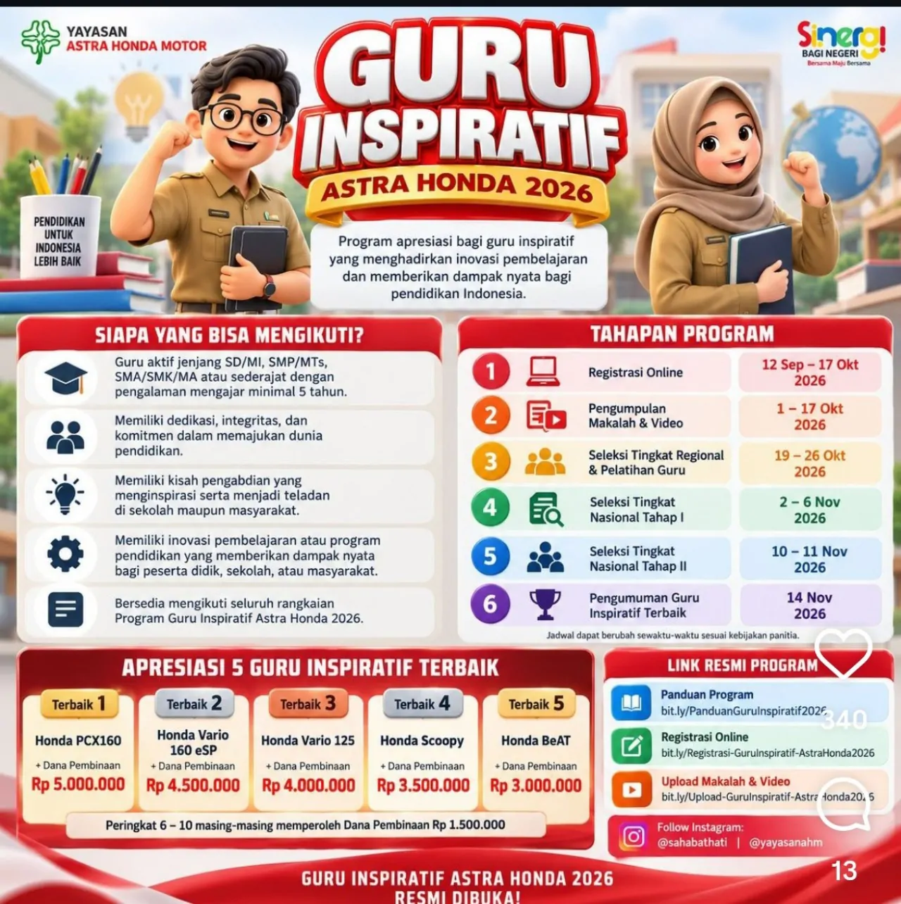 Guru Inspiratif Astra Honda 2026 Resmi Dibuka, Cek Syarat dan Jadwalnya